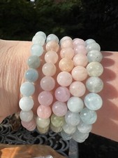 Morganite Crystal Beaded Bracelet 8mm