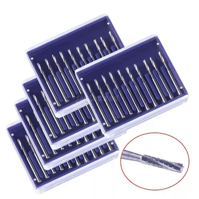 5 Boxes Dental Carbide Tungsten Steel Burs Drill Cylinderical Fissure Type FG557