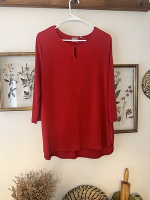 Ladies Chico s Ruby Red Long Sleeve Elegant Blouse Top! Size 2 US 10 EUC!