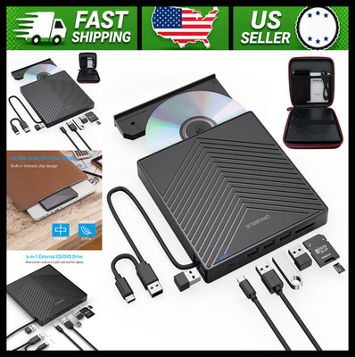 ORIGBELIE External USB 3.0 CD DVD Drive with 4 USB Ports and Card Slots