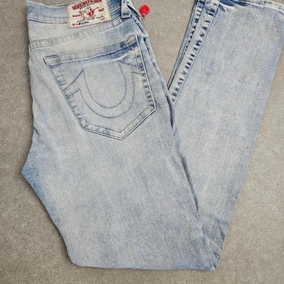 True Religion Jeans Herren 34 Blau Denim Faded Stonewashed Distressed Skinny Leg