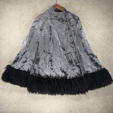 VTG Asymmetrical Cape Cloak Velvet Faux Fur Whitchy Edwardian Mourning Goth