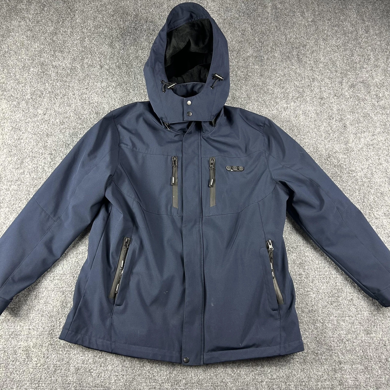 ARRIS Jacket Mens Large Blue Heated Softshell Hooded Parka Battery Pack