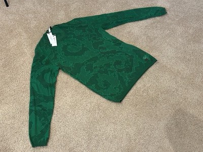 Versace Collection Girocollo Verde Brillian Perforated Crewneck Sweater - M $955