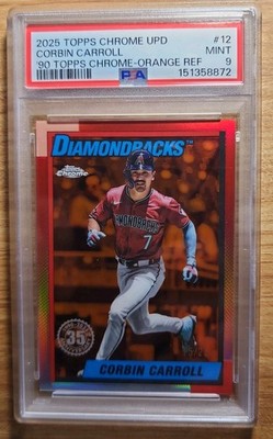 2025 Topps Chrome Update Corbin Carroll Orange Refractor /25 PSA 9 #12 Diamondba