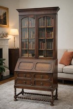 An Antique Early 20th Century Oak Bureau Bookcase Desk ~Delivery Available~