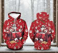 Gamer Santa Christmas Hoodie, Red All Over Print, Candy Canes Gifts Reindeer
