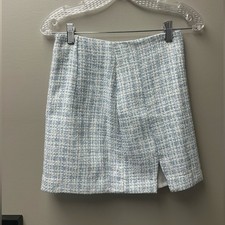 Dynamite Blue White Tweed Mini Skirt Women Size XS NWT