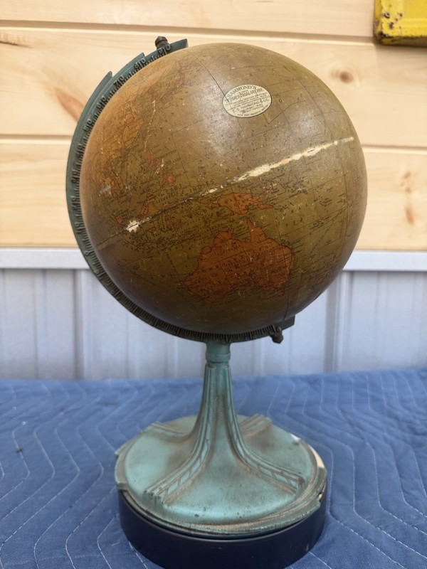 antique 1930 HAMMOND'S 9 INCH TERRESTRIAL GLOBE W/ Art Deco Signed Base, #3036