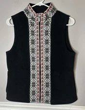 LL Bean Vest Nordic Fleece Snowflake Fair Isle Classic Black Knit Warm Outdoors