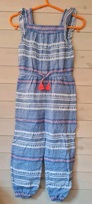 Boden Girls Jumpsuit Blue Denim Look Floral Age 5-6 Years Brand
