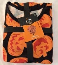 HYDE AND EEK BOUTIQUE MEN'S 2 PIECE SLEEPWEAR SIZE XL BLACK WITH ORANGE PUMPKINS