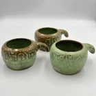 Frankoma 7U Prairie Green Handled Soup Bowls Set of 3 USA Pottery