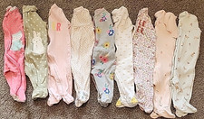 Lot Of9 Baby Girl 3 Mo Footed Zip One Piece Sleeper Pajama Little Sister Bundle