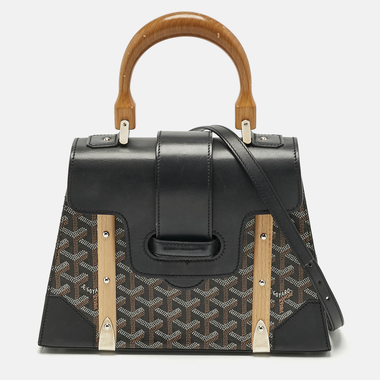 Goyard Black Coated Canvas & Leather PM Saigon Top Handle Bag