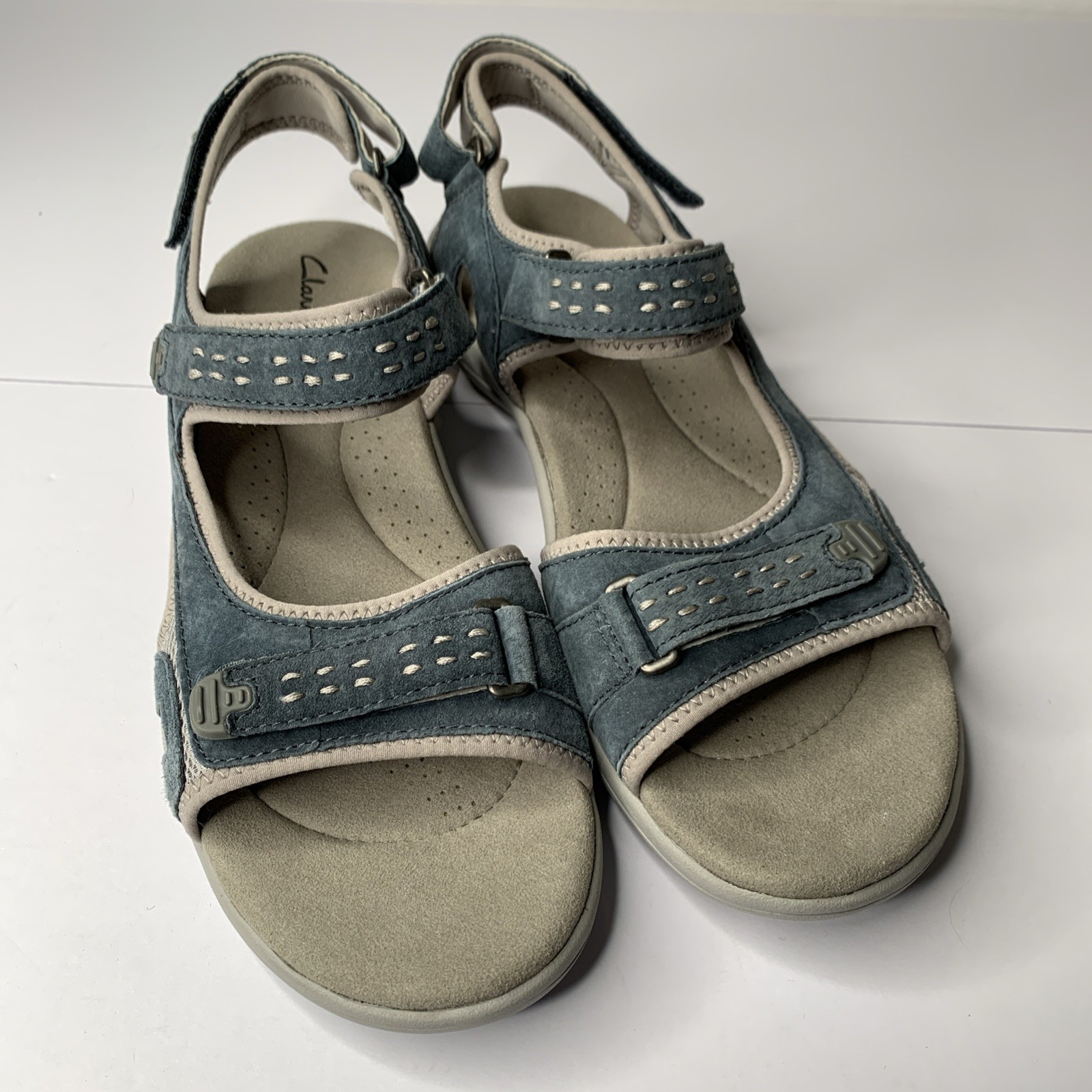 Clarks Morse Tour Womens Size 11 Sporty Hiking Sandals Adjustable Blue Suede