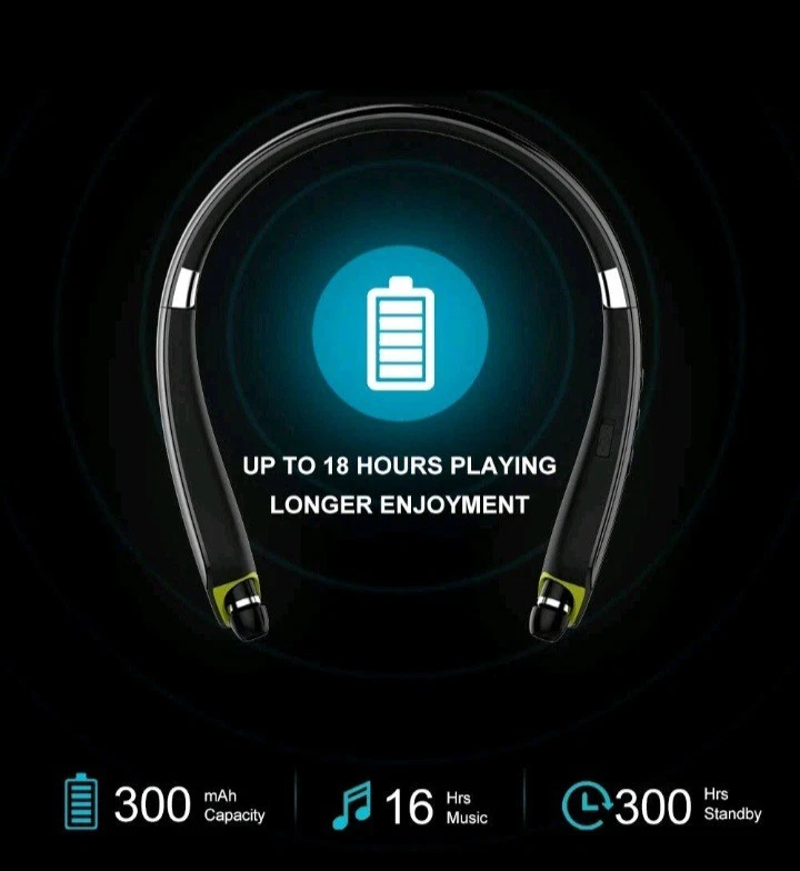 Bluetooth Headphones, BEARTWO Upgraded Foldable Wireless Neckband Headset NEW - Image 3 of 3