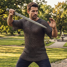 Medieval 9mm Riveted Chainmail Shirt   Mild Steel Armor with Brass Accents