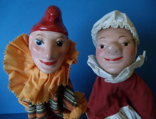 Amazing Pair of Antique Madame Alexander  PUNCH And JUDY Hand Puppets Unused MIB