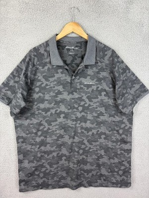 Eddie Bauer Polo Shirt Mens XL Gray Camo FreeDry Performance Hiking Outdoor Mens