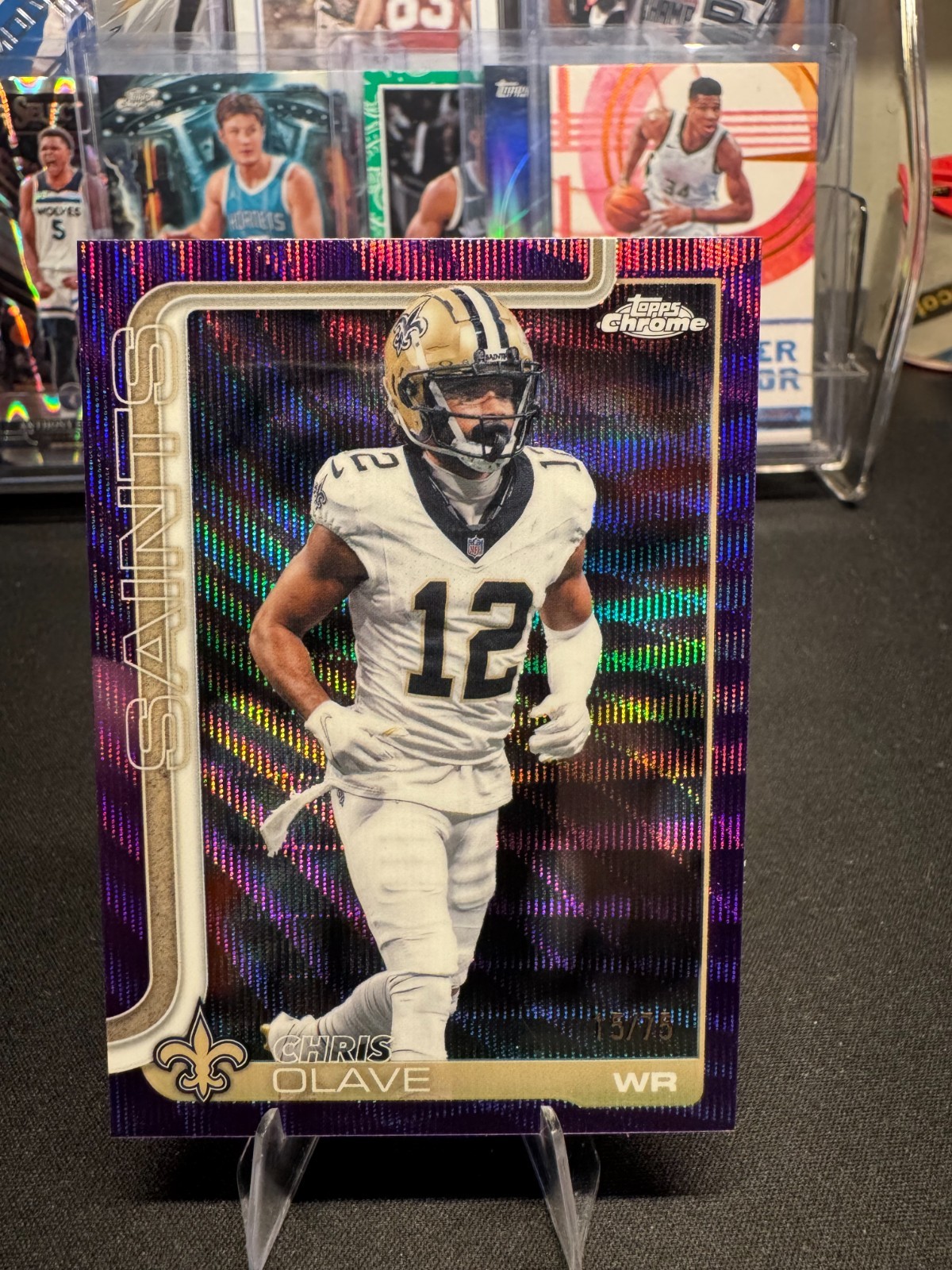 CHRIS OLAVE 2025 Topps Chrome Purple Wave Refractor /75 Saints #216