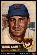 1953 Topps #111 Hank Sauer Cubs DOUBLE-PRINT 1 - POOR