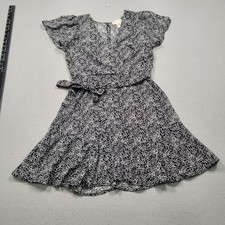 Altar'd State Black White Floral Mini Dress V-Neck Tie Waist 26V532IZYI Womens S