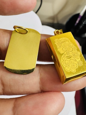 #ad Saudi Dubai Gold 22K Solid 916 Real Gold Two Set 2 Bar Rectangle Pendant 9.1g $2048.00