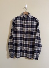 Brunello Cucinelli Leisure Fit New Flannel Western Shirt Button Up Navy Beige L