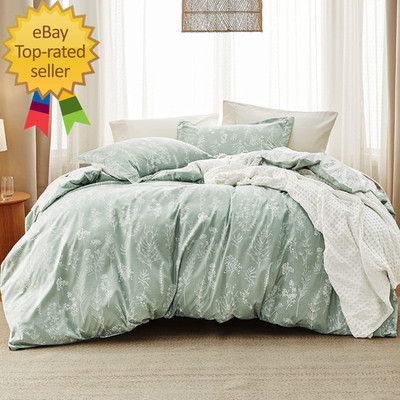 Queen Comforter Set - Sage Green Bed Set 3 Pieces Cute Floral Bedding 1 Soft
