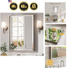 Bathroom Mirror 24x32 Inch Beveled Framed Wall Mirror Modern Brushed Nickel