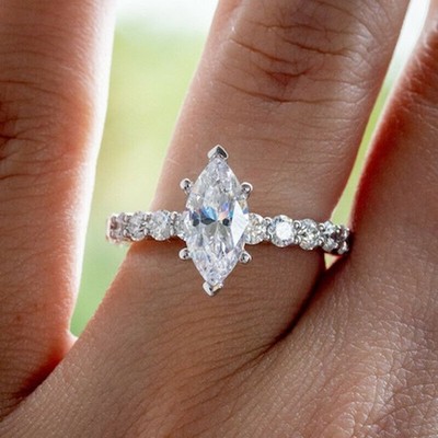 14K White Gold Finish 2Ct Marquise Cut Diamond Solitaire Engagement Wedding Ring