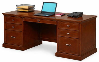 Statesman Executive Computer Credenza Wood Work Office Desk Dark Brown 68 inch