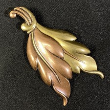 Vintage Oak Tree Leaf Brooch Two Tone Copper/Goldtone 2.75" Long