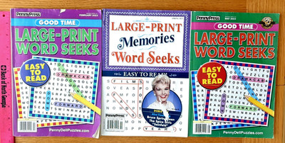 Lot of 3 LARGE PRINT Penny Press  Word Seek PUZZLE BOOKS FREE SHIPPING Rtl $17+