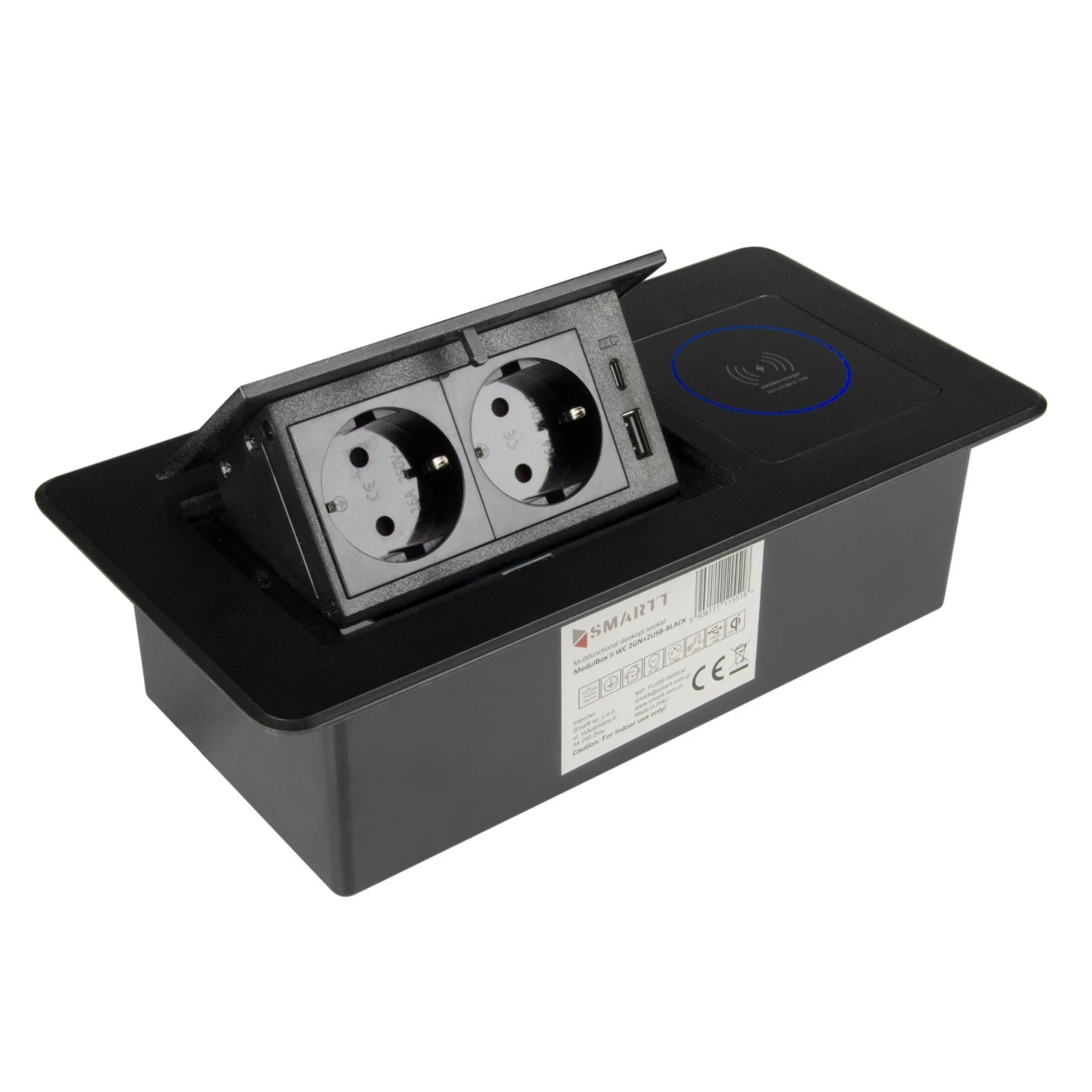 Modulbox II Einbausteckdose Schwarz mit USB und Induktion