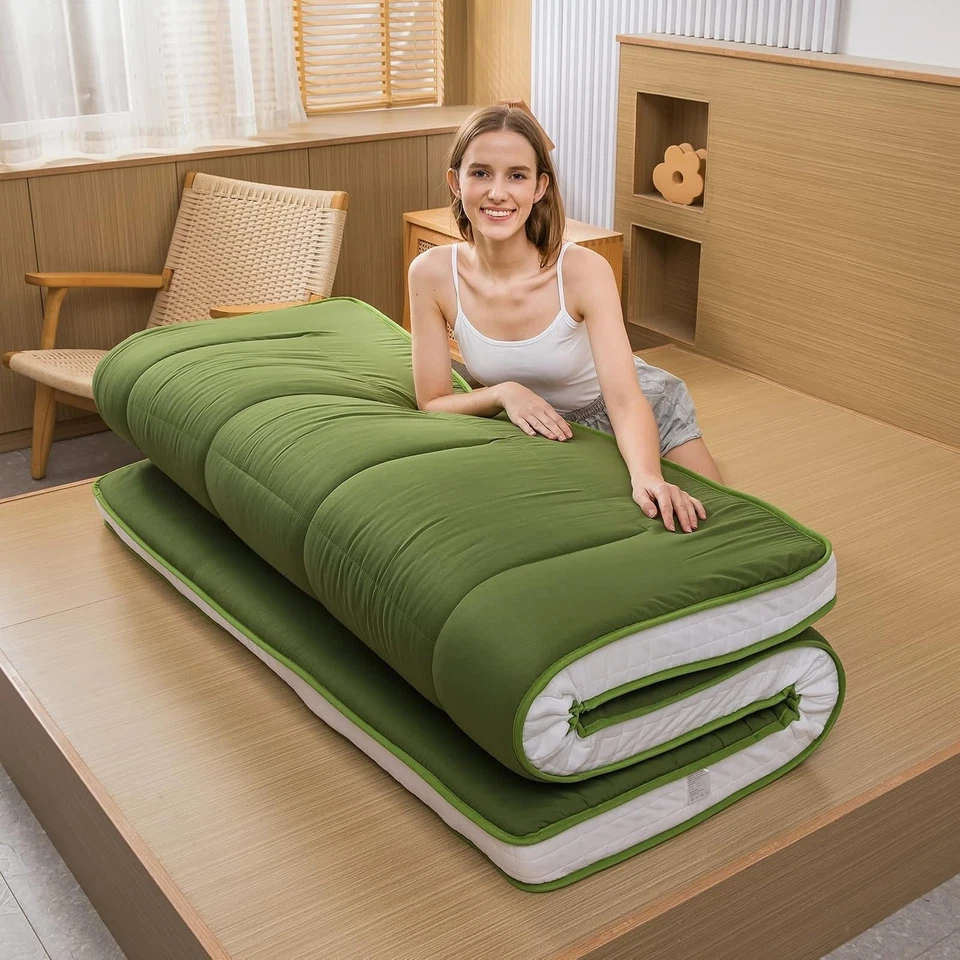 MAXYOYO Futon Japonais Pliable Extra Épais - Lit Invité Vert Double - Photo 4/4