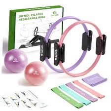 Pilates Ring and Ball Set with Resistance Bands - Pilates Purple  Pink