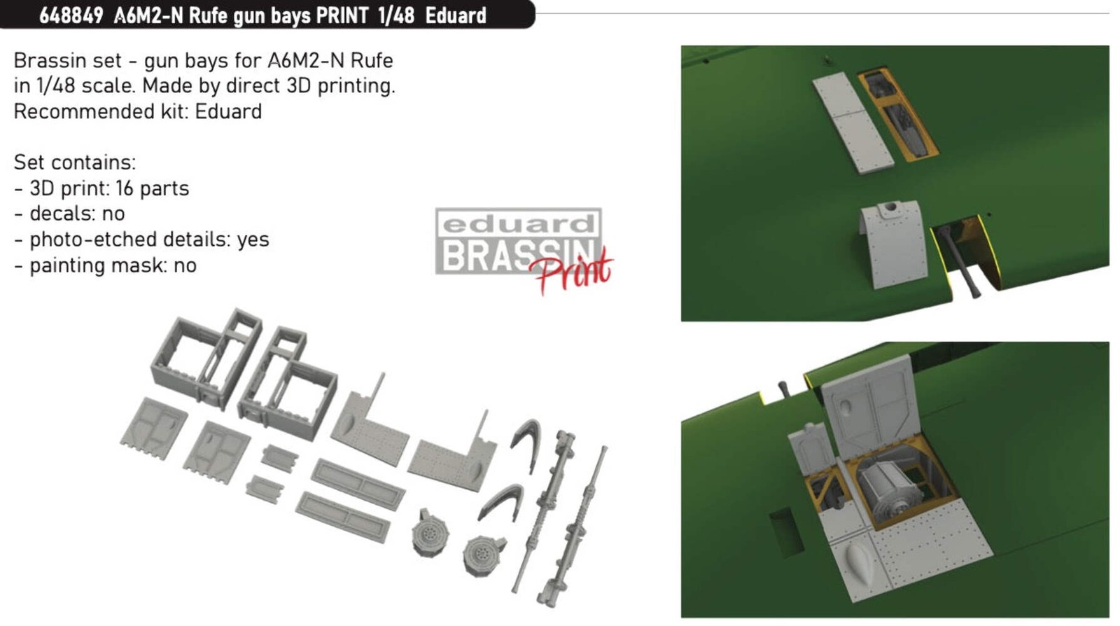 Eduard Brassin 648849 1:48 Mitsubishi A6M2-N Rufe gun bays 3D-printed