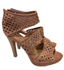 Miss Sixty 39 Caged Sandal Bootie Mule High Heel Gladiator Brown Laser Cut Pump