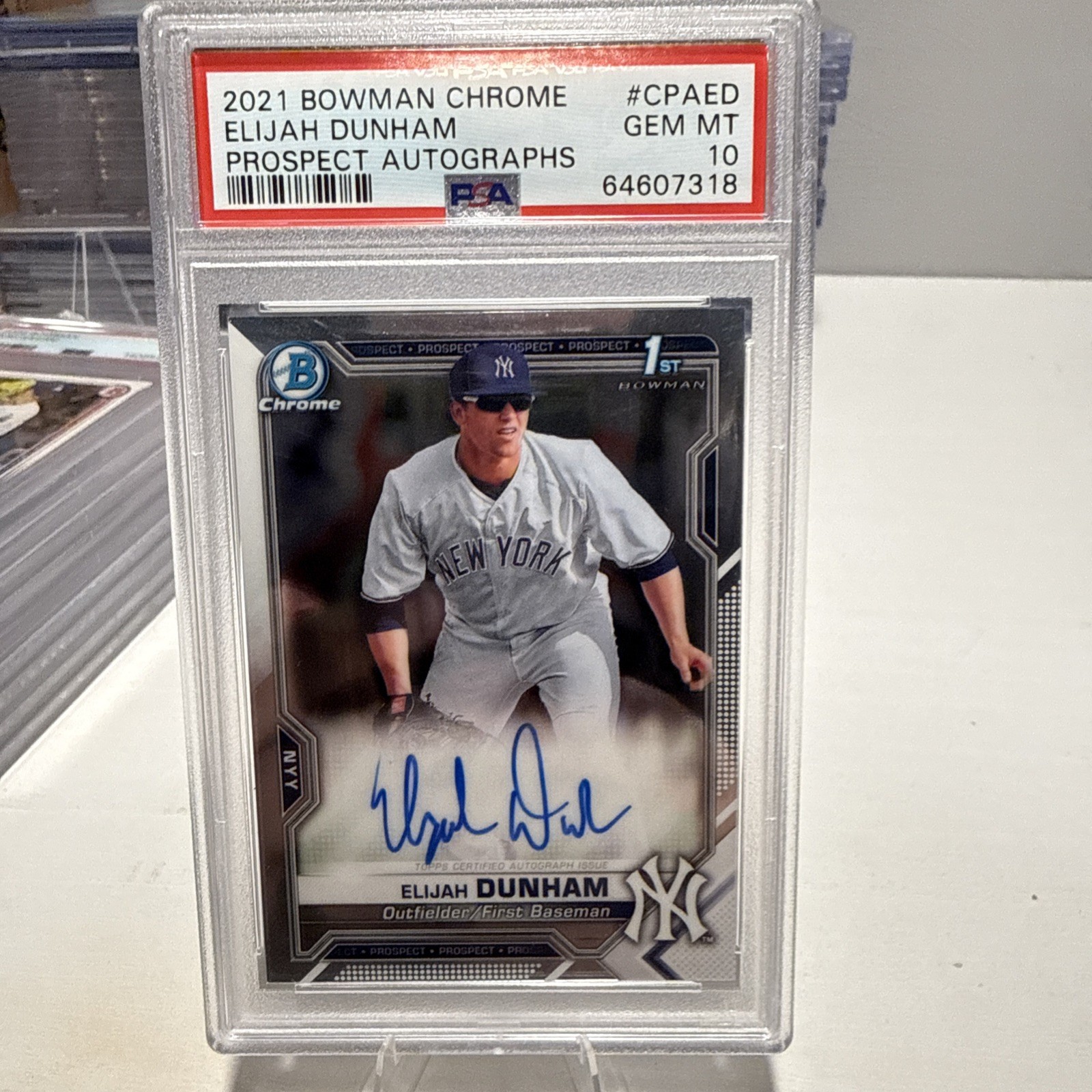 🔥Elijah Dunham 2021 Bowman Chrome Prospects 1st AU Auto PSA 10 Yankees RC
