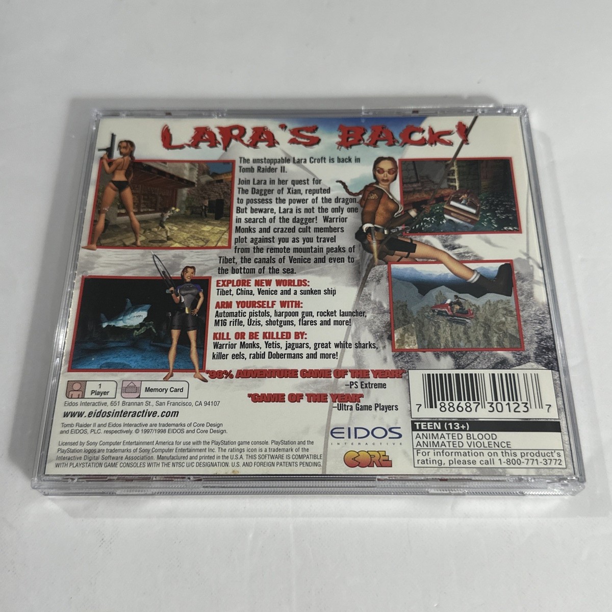 Jaquette Arrière Officielle PS1 Pour Tomb Raider II - État Correct, Collection Rétro