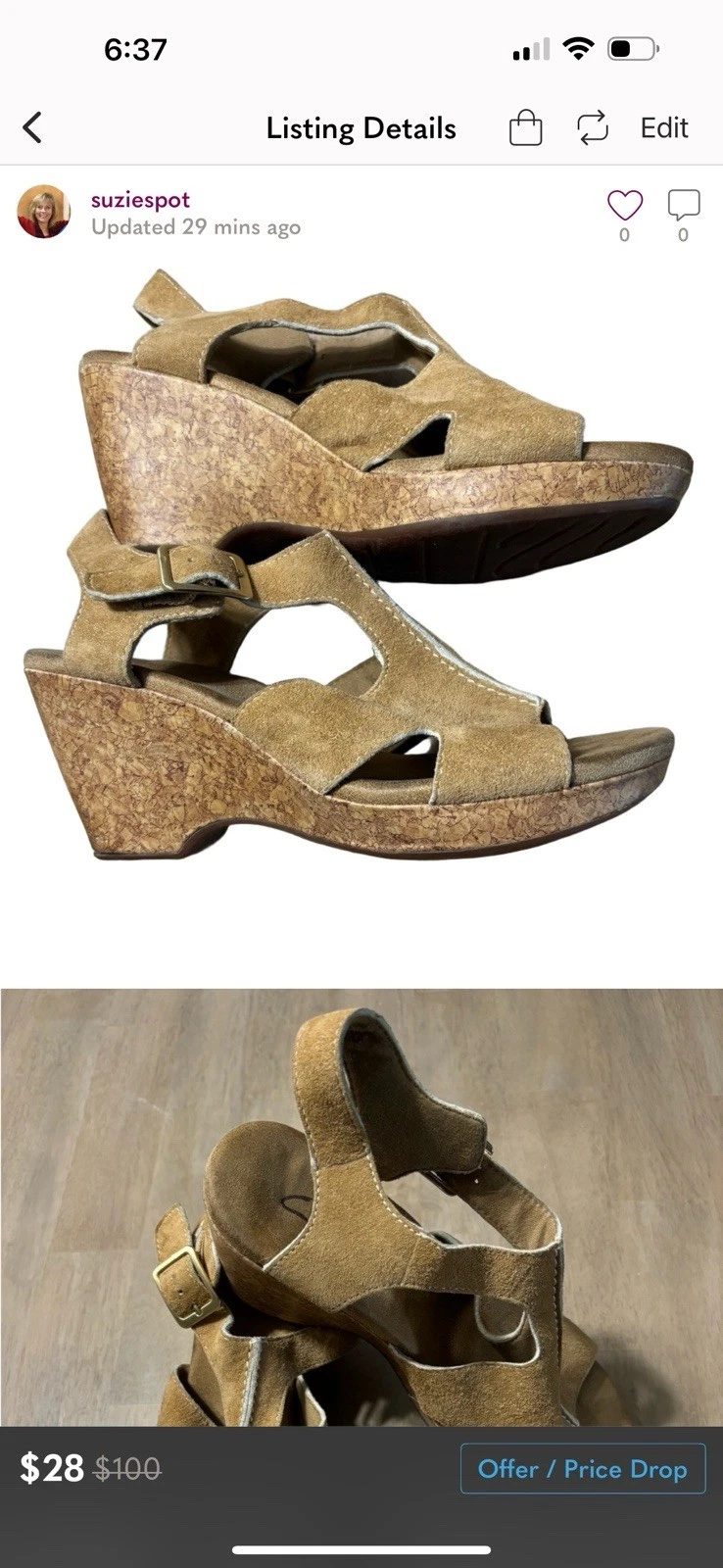 Sandali Clarks Flex Stitch Tan con cinturino regolabile e suola in sughero taglia 8