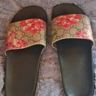 Gucci Women's Leather Floral GG Logo Slide Sandals Black Beige Red Green 11