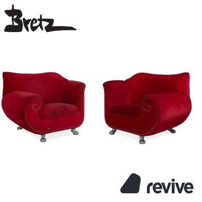 Bretz Gaudi Velvet Lounge Chair Set 2x Red Silver Claw Feet