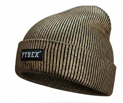 Pyrex Damen Beanie Mütze Wintermütze Gold/Schwarz Metallic-Look Trendy One Size