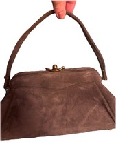 VINTAGE 1950s Stylecraft Miami Suede Frame Bag Purse Kiss Lock Trapezoid MCM