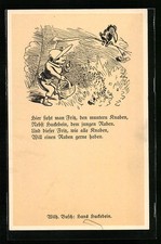 Artist postcard Wilhelm Busch: here you can see Fritz..., Hans Huckebein
