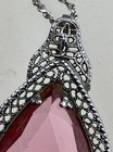 Large Pendant Antique Art Deco Marquise Drop Necklace Pink Glass — photo 7