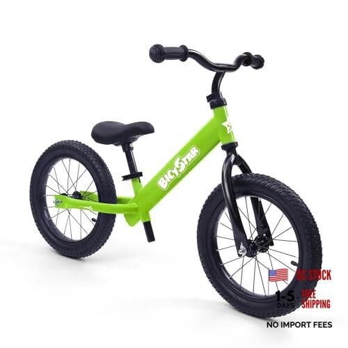 14 Inch Balance Bike for Kids 3-6 Year Old, No Pedals, Air Rubber Tires, Green